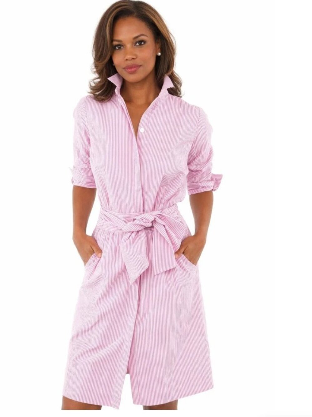 GRETCHEN SCOTT~Wash/Wear Breezy Blouson Dress, Pink Stripe